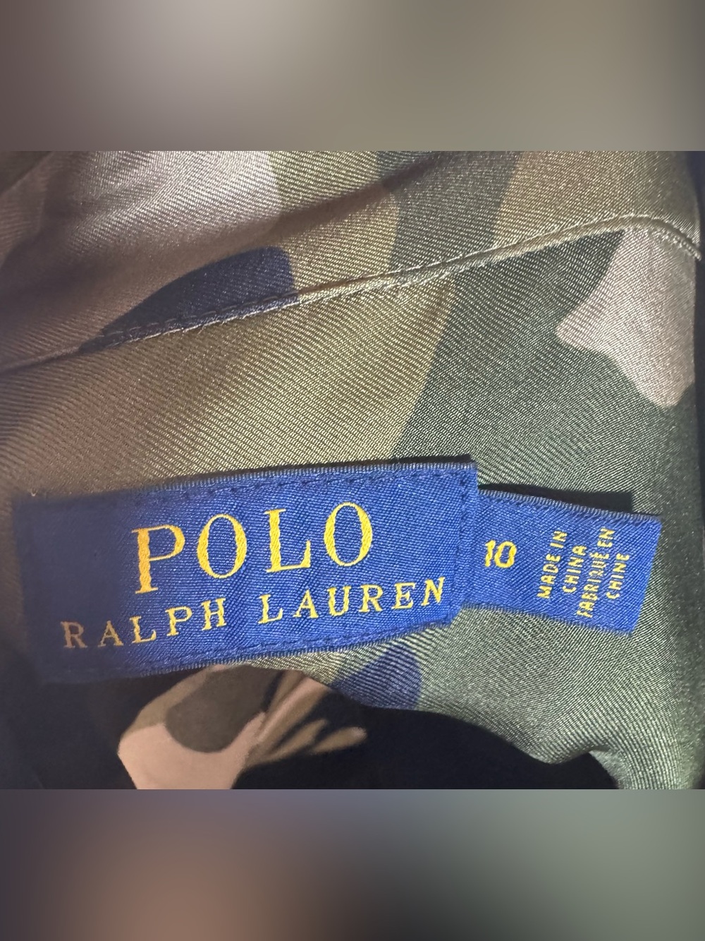 NWOT Polo Ralph Lauren 100% Silk Green Camo Button-Up Shirt Size 10 - Picture 6 of 8